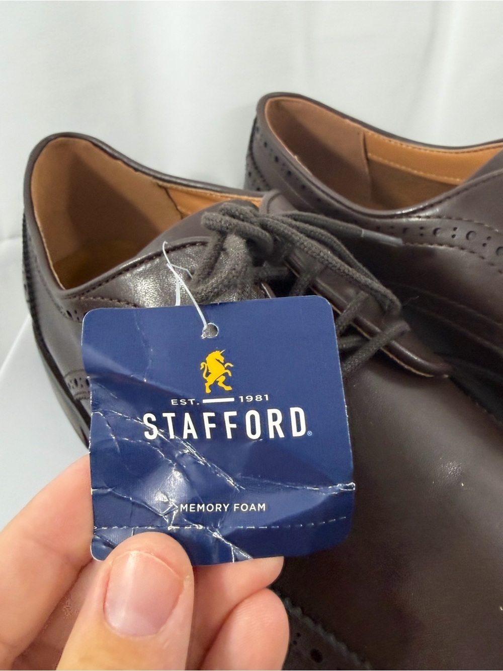 NWT Stafford Men’s Size 12 Brown Dress Shoes - Picture 2 of 10
